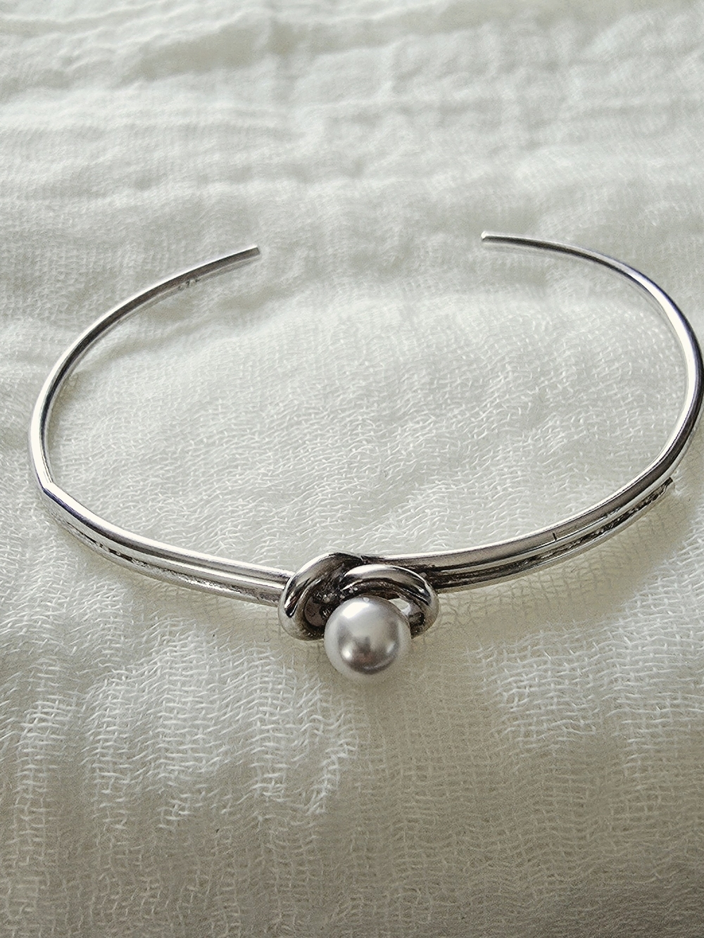 Taxco 925 Sterling Silver Pearl Knot Open Bangle Bracelet